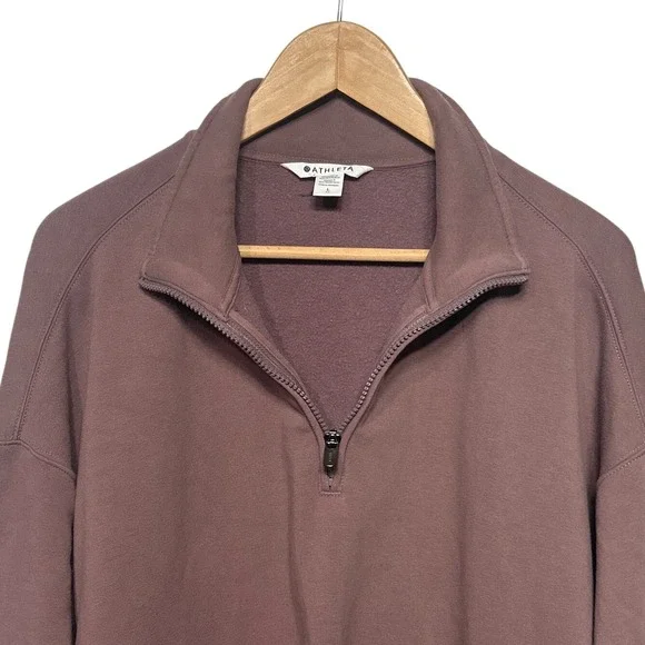 Athleta Quarter Zip Fleece Cropped‎ Sweatshirt Taupe Women's Size L Loungewear - Picture 4 of 10